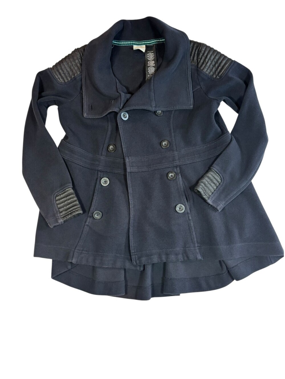 Harley Davidson Womens L Black Double Breasted Fleece Peacoat Moto Jacket